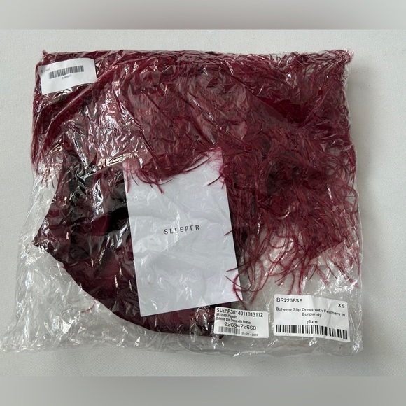 Sleeper Boheme Slip Dress with Feathers Plum satin midi boudoir sz XS - Picture 2 of 9